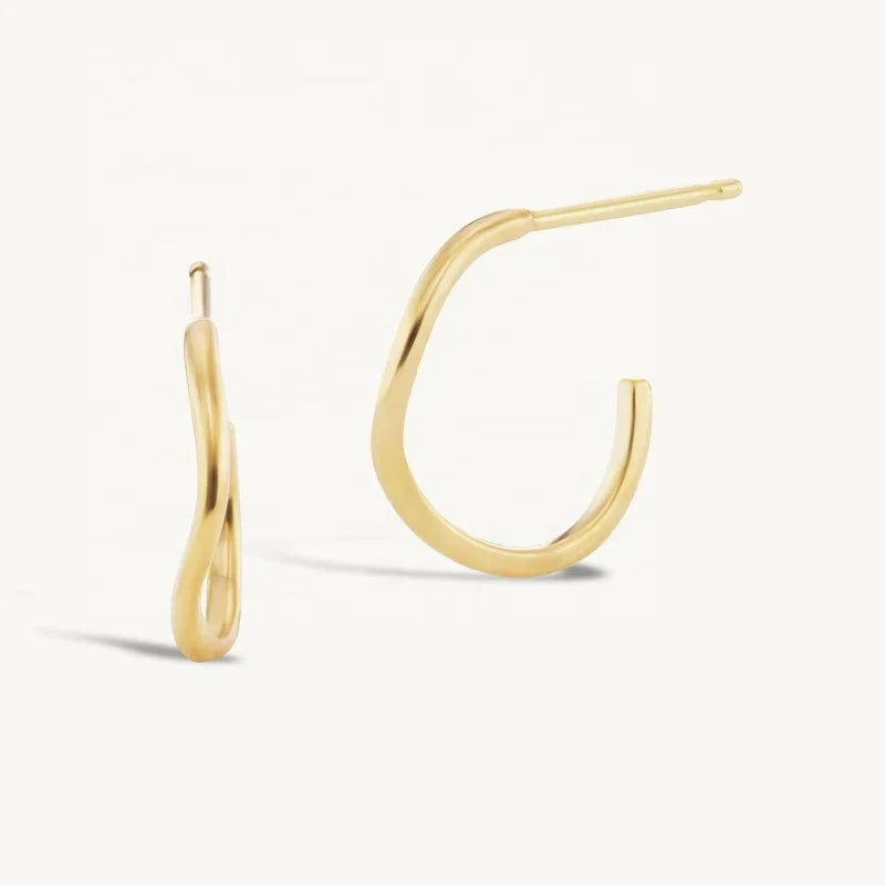 LOZRUNVE 925 Sterling Silver Gold Plated Simple Minimalist Wave Open Huggie Hoop Earring