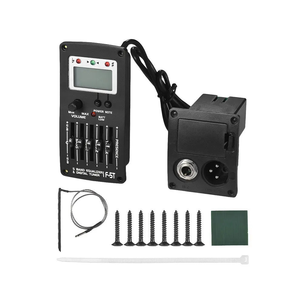 5 Band EQ Pre-Amp Equalizer Pickup Acoustic Guitar Preamplifier Piezo Pickup with LCD Tuner and Volume Control