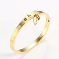 PVD 18K Gold Stainless Steel Bangle Flower Charms Bracelet Black Enamel Cuff Bangles Wholesale Jewelry for Women Jewelry