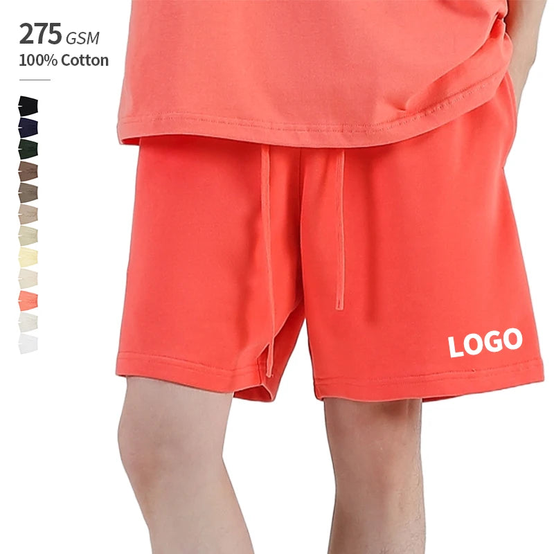 275 GSM 100% Cotton 5 Inch OEM Custom Drawstring Summer Board Solid Color Blank Casual Wear Men's Short Pants