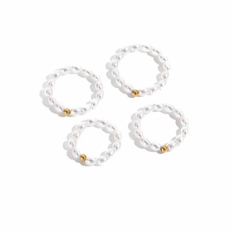 Elegant Jewelry  Beaded Pearls Finger Ring 14K Gold Plated Bead Pearl Rings for Women