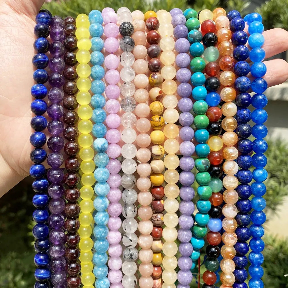 Wholesale 4 6 8 10mm Round Loose Amethyst Agate Jasper Turquoise Natural Stone Beads for Jewelry Making DIY Bracelet Necklace