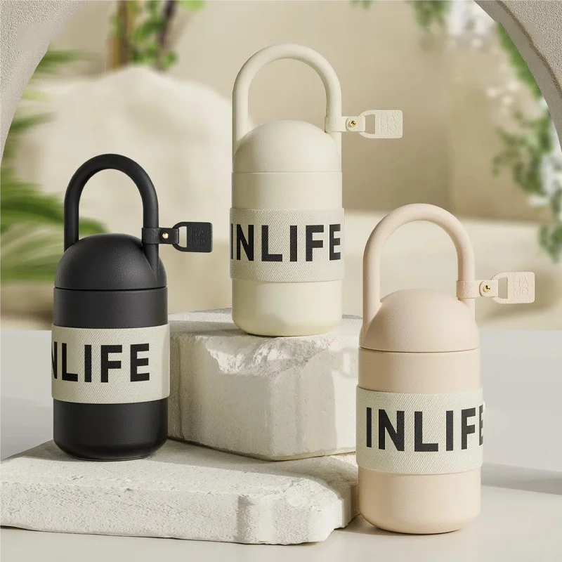 Hot 316 Stainless Steel Thermos Cup  New Design Coffee Cup Office Work with Rope Handle Compact Portable Vacuum Drink Cup Gift