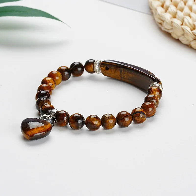 Tiger Eye Stone Heart-shaped Handmade Bracelet for Women S283