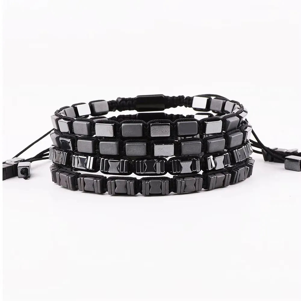 New Design Natural Stone Hematite Beaded Color No Tarnish Custom Macrame Bracelet JBS12547