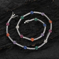 Iced Out Brass Tennis Chain Necklace with Multicolor Flower Pendant Women's Fashion Jewelry 18K Gold Plated
