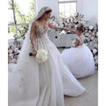 Luxury Lace Dubai a Line Wedding Dresses 3D Floral Flowers Bridal Gowns Plus Size Long Sleeve Beaded Crystal Vestidos De Novias