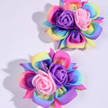 CN 2Pcs Rainbow Grosgrain Ribbon Hair Bow Mini Flower Gradient Hair Clip for Kids Girls