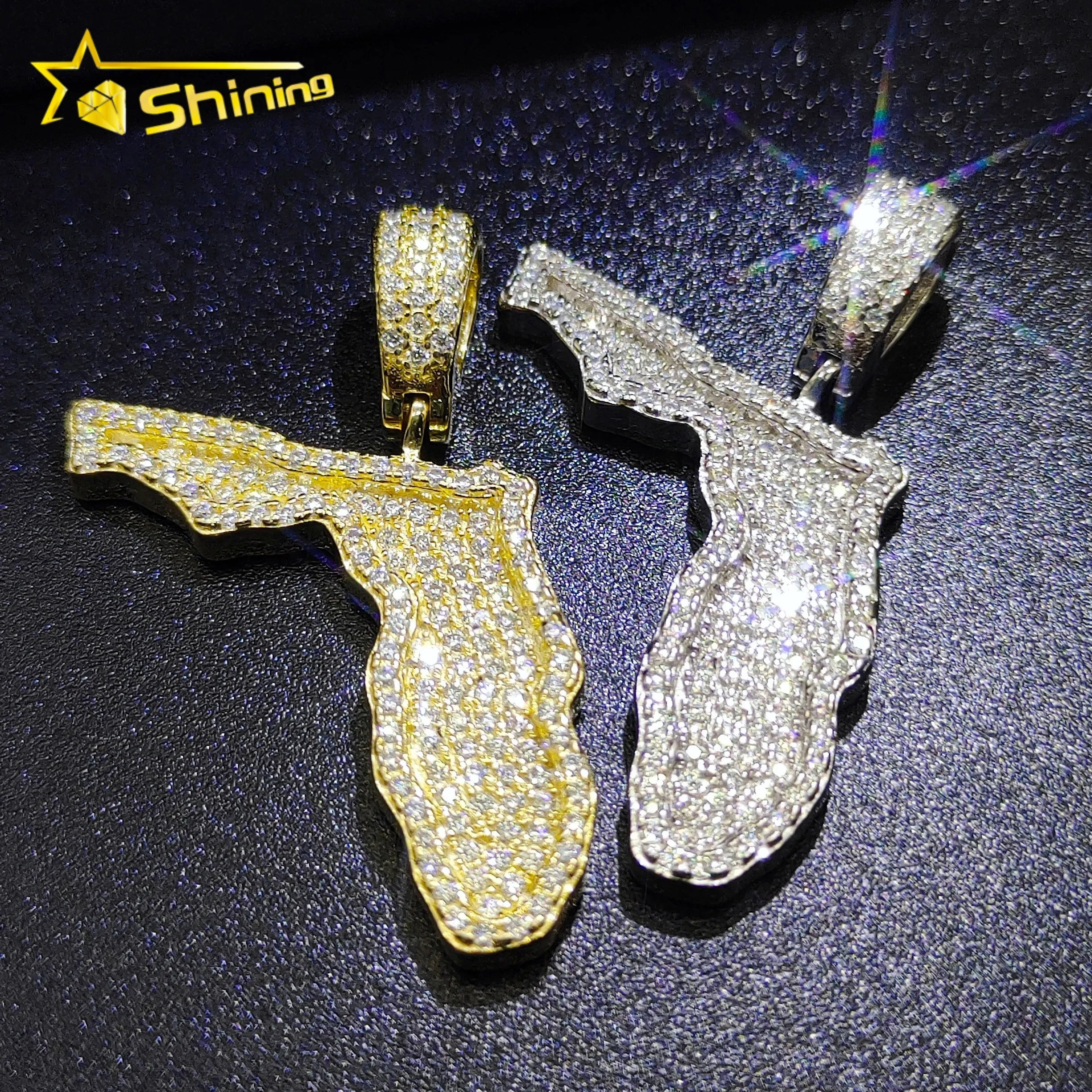 Ready to Ship Drop Shipping Hot Sale Iced Out VVS Moissanite Diamond S925 Silver GRA Certificate Hip Hop Iced Out Map Pendant