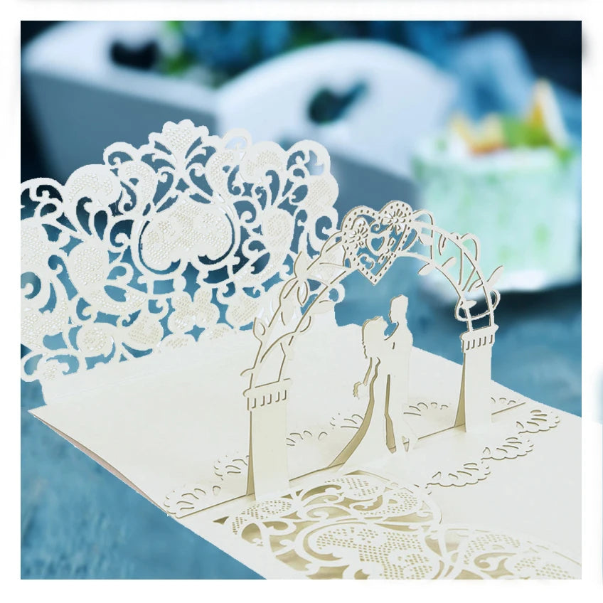 Custom Luxury 3D Handmade Pop up Wedding Greeting Card with Envelope Premium Paper Laser Cut Finish MegaBDM