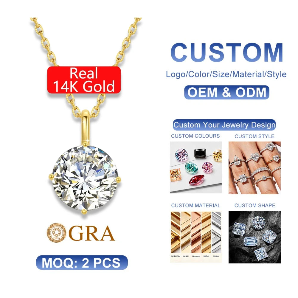 Fine Jewelry Supplier Woman Wedding New Year Gift 1ct 2ct 3ct Moissanite Hard Hollow 14K Gold Classic 4 Prong Pendant MegaBDM