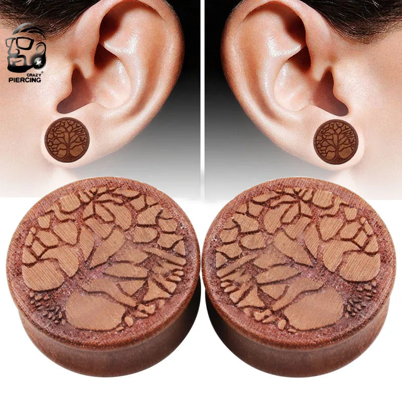 Set of 10 Peace Tree Wood Ear Piercing Tunnel Body Jewelry Engagement/Wedding Party Favors Unisex Ear Expander Plug Gauges
