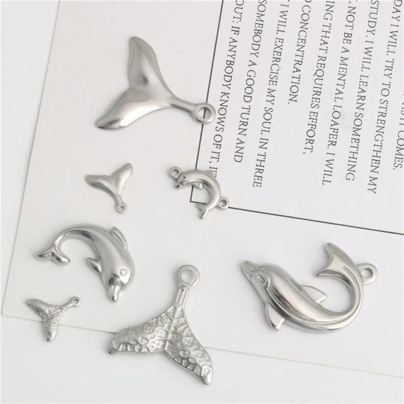 Stainless Steel Dolphin Fishtail Pendant Necklace Bracelet Diy Stainless Steel Ornament Accessories