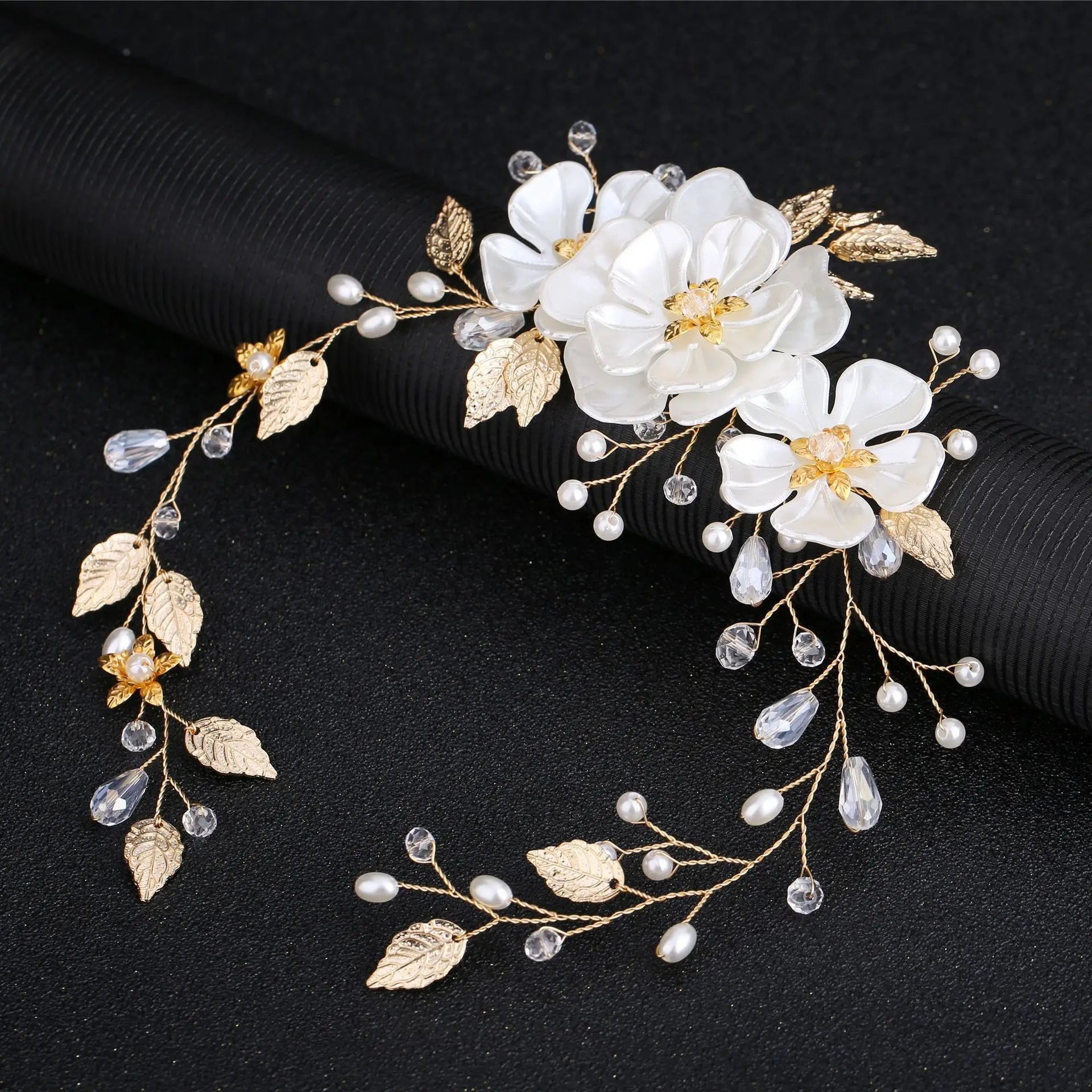 Bride Handmade Pearl Hair Band White Pearl Leaf Wedding Jewelry Accessories Headband