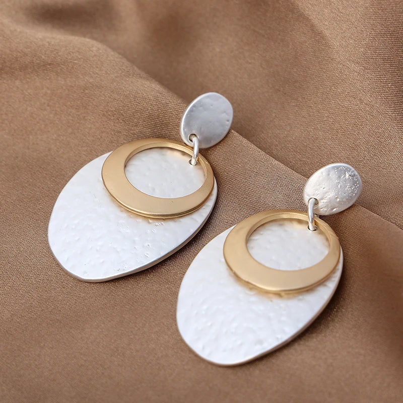 TongLing European Vintage Oval Earring Female Geometric Circular Drop Earring for Daily Wearing