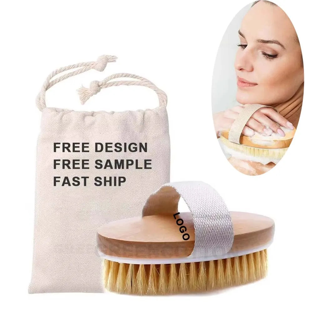 Custom Logo Wooden Body Brush Body Dry Brush With Soft Boar Bristles Exfoliating Dry Brush for Lymphatic Drainage Massage