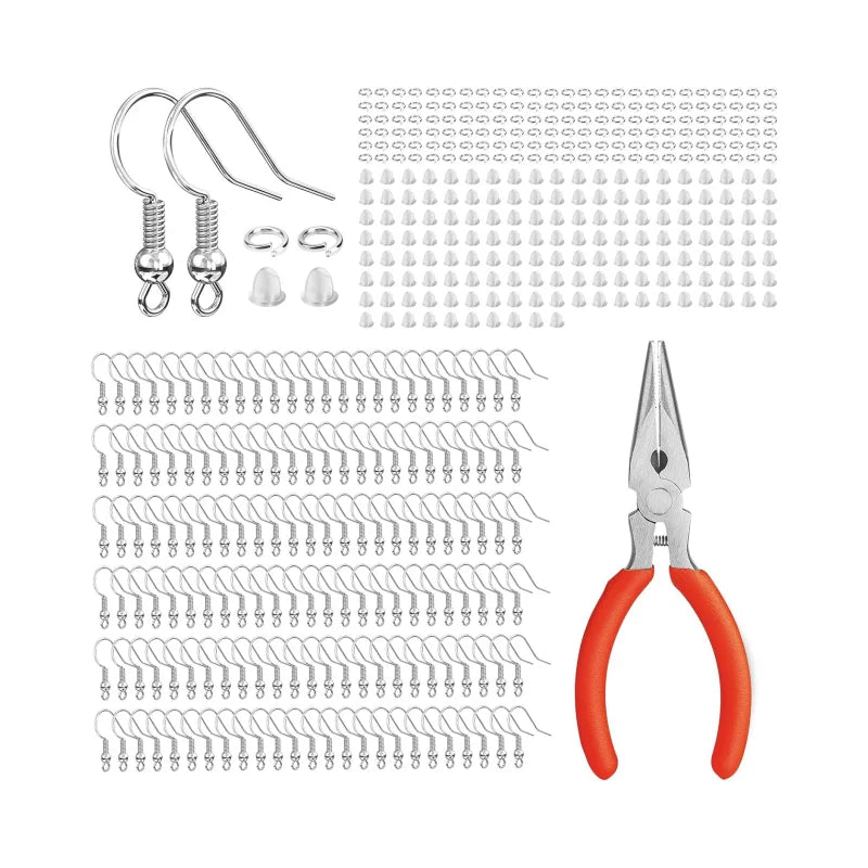 Hot Sale 451 Pcs Silver Hypoallergenic Earring Making Supplies Kit with Jewelry Pliers for Jewelry Making