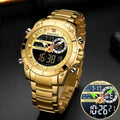 NAVIFORCE Men Big Dial Sport Wrist Watch Gold Quartz Steel Waterproof Dual Display Male Clock Watches Relogio Masculino 9163