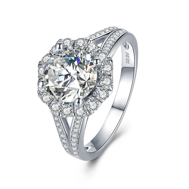 Romantic Lady Crystal Round Cut Diamond Ring 5A Cubic Zirconia Wedding 925 Sterling Silver Ring