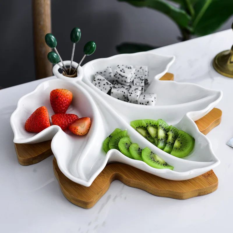 Dim Sum Separator Platter Wood Color Enamel Eco-Friendly Modern Snack Plate Household Creative Snack Candy Dried Fruit Tray
