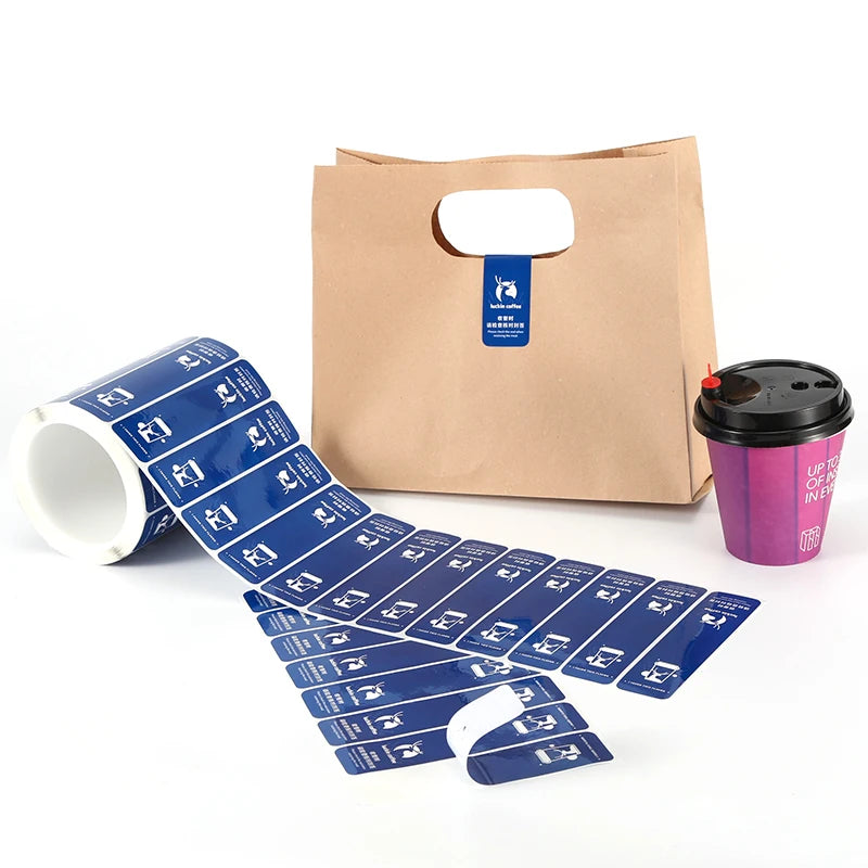 Take Away Food Delivery Tamper Evident Sealed for Packing Label Self- Adhesive Label Sticker Roll for Coffee Cup Restaurant