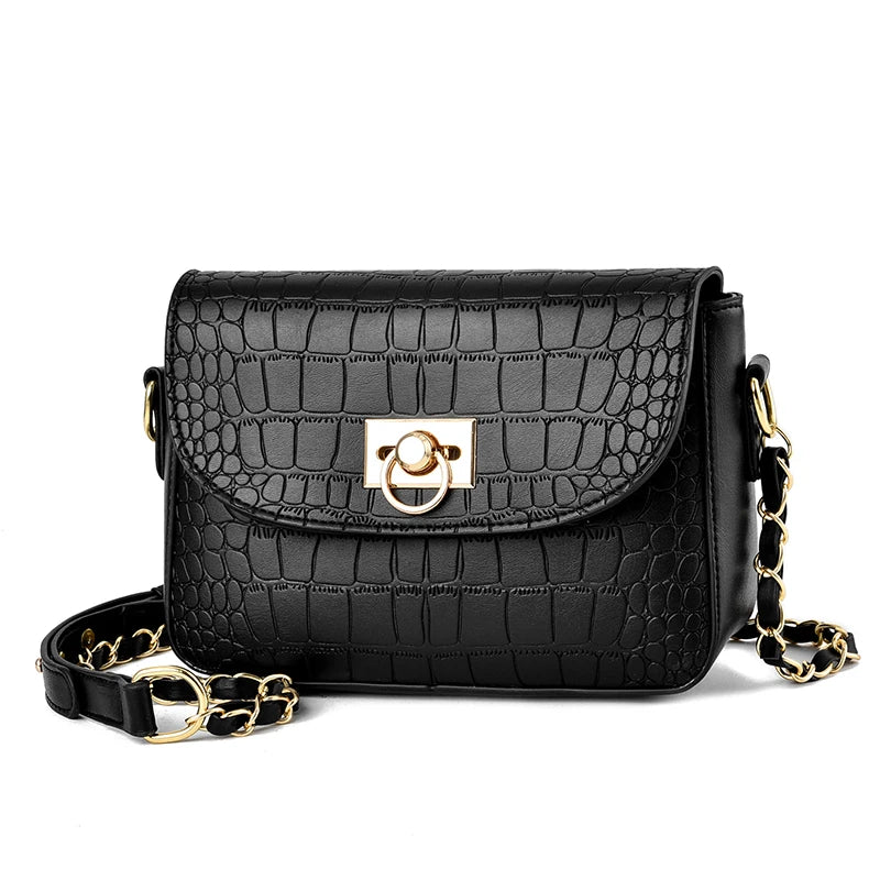2022 Stylish Vintage Crocodile Crossbody Messenger Bag PU New Women's Shoulder Bags With Web Celebrity Chain