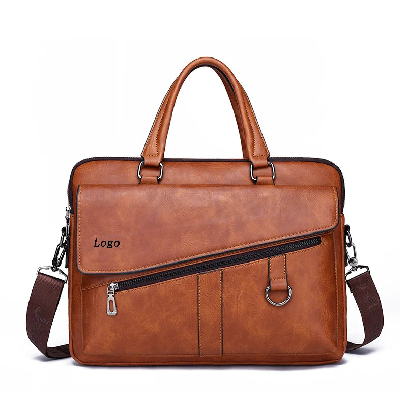 Factory Wholesale PU Leather Briefcase Business Bag for Men Large Capacity Laptop Handbag Crossbody Shoulder Bag