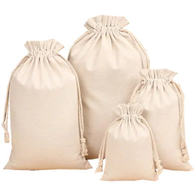 Beige Color Calico Material Drawstring Bag with logo Printing Small Gifts Pouch Canvas Dust Bag