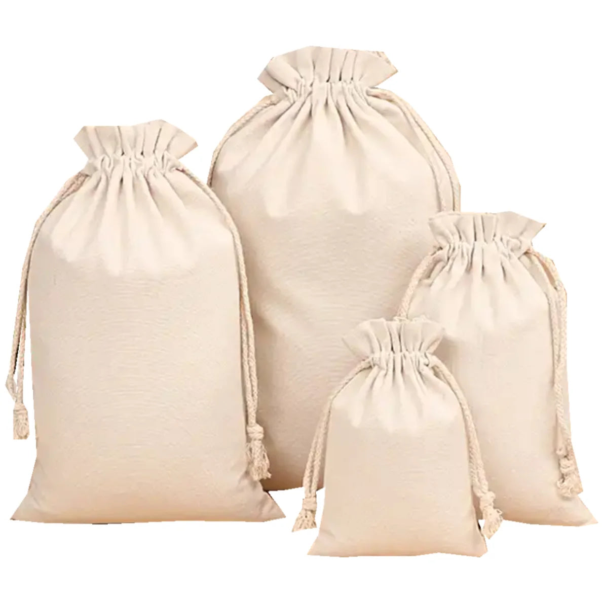 Beige Color Calico Material Drawstring Bag with logo Printing Small Gifts Pouch Canvas Dust Bag