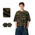 Men's Boxy Short Camouflage T-shirt American Heavy Cotton Shoulder Weight Trendy Brand Street Short T-shirt A14
