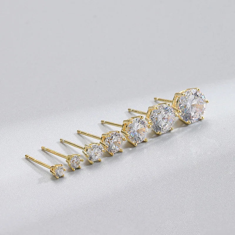 S925 Sterling Silver Six Prong Christina Dot Crystal Diamond Stud Earring