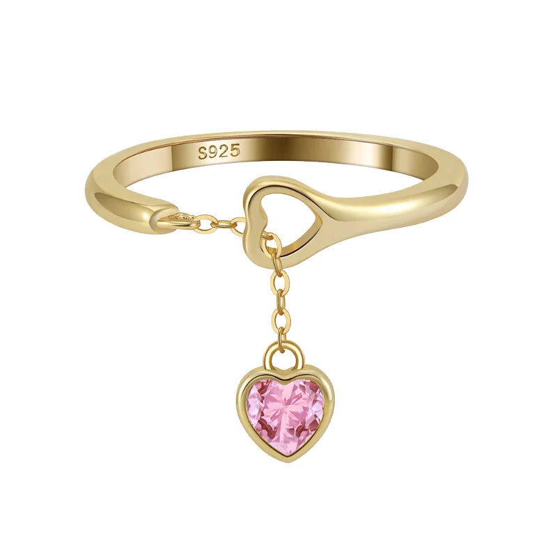 S925 Romantic Sterling Silver Ring with Colorful Zircon Fashionable Sweet New Design Adjustable Opening Rhodium Plated