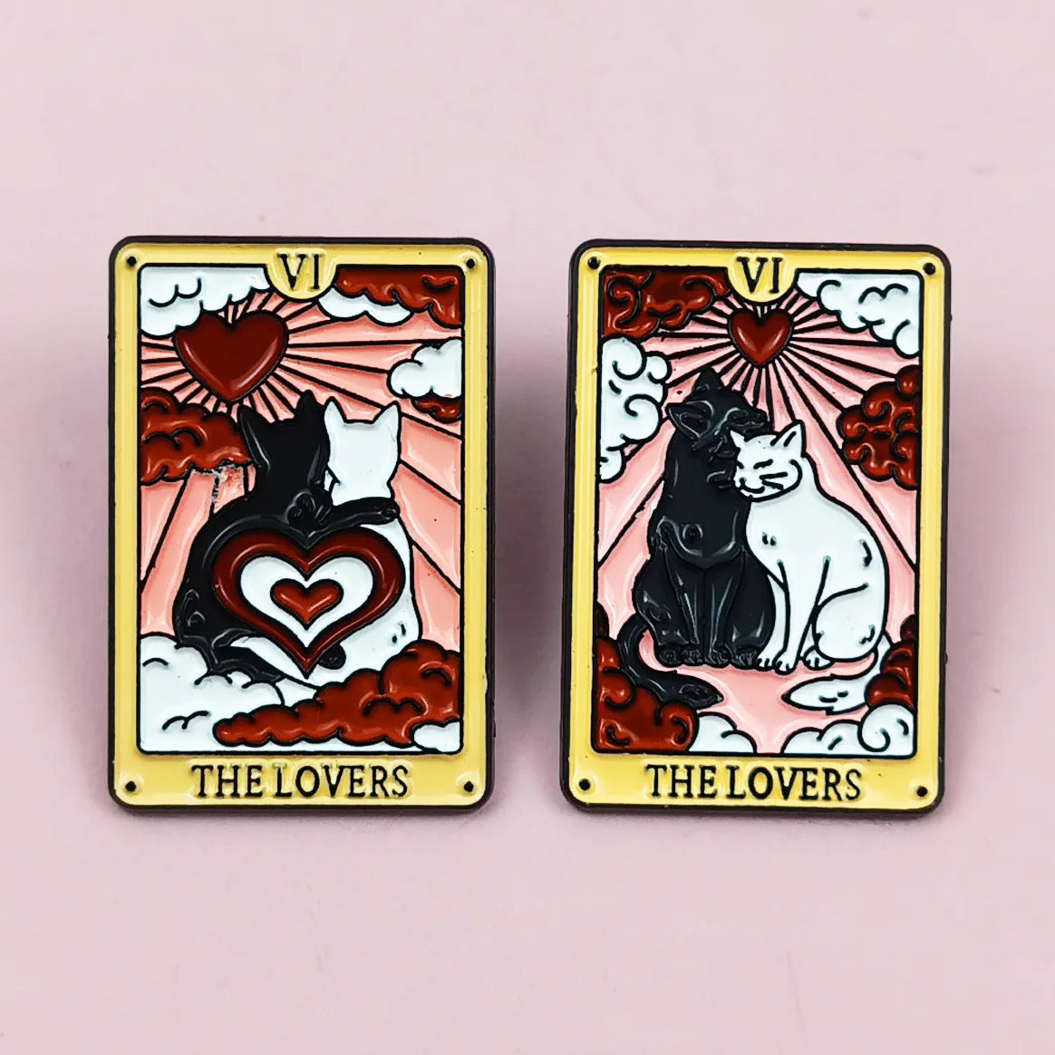 Wholesale Manufacturer Design Metal Crafts the LoversTarot Enamel Pin Badge Card Cats Couple Soft Enamel Lapel Pin