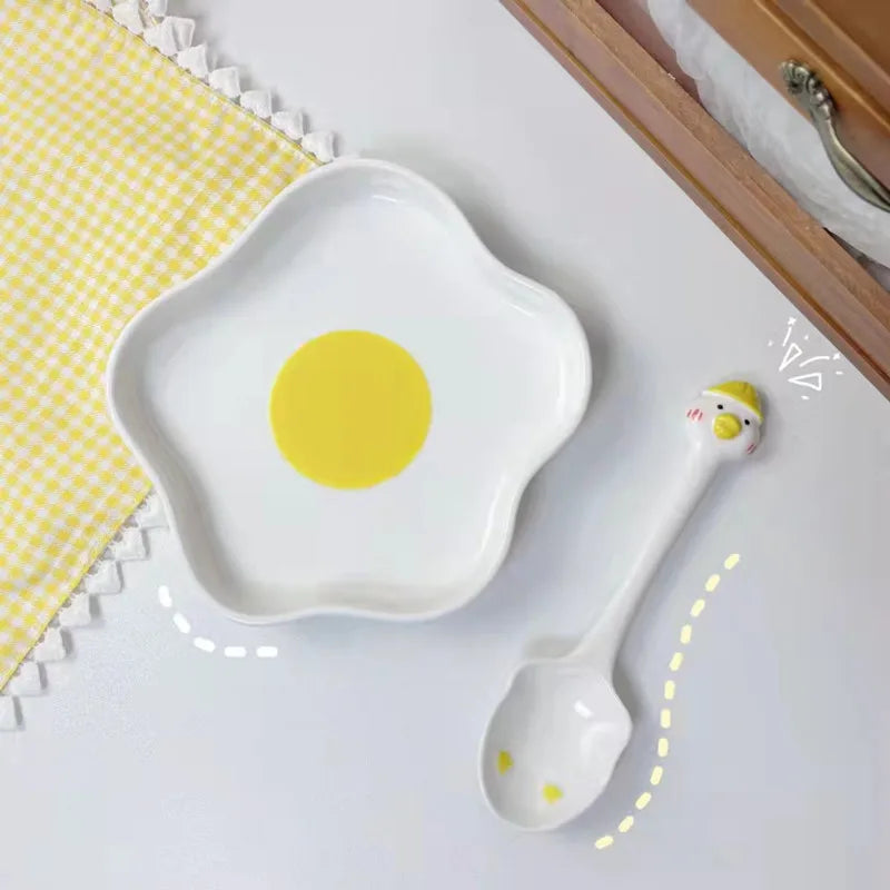 Solhui Hand-painted Ceramic Breakfast Egg Plates for Food in Irregular Shape