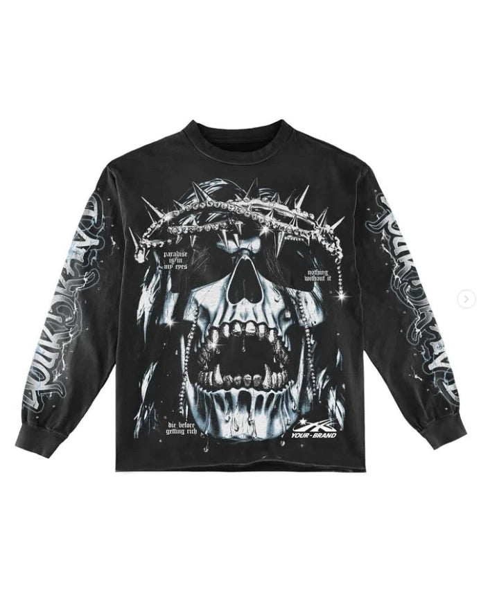 OEM Men's Black Acid Wash Hoodie 100% Cotton Custom Embroidered Hip-pop Pattern Puff Technics Oversized Terry Fit with Hood