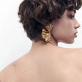 Latest Model ZA Brand Vintage Gold Metal Leaf Earrings for Women Personalized Fashion Texture Statement Jewelry Accessories