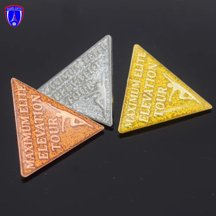 Triangle Translucent Enamel Pin Inspiration Photo Etched Soft Enamel Epoxy Pin for  Maximum Elite Elevation Tour