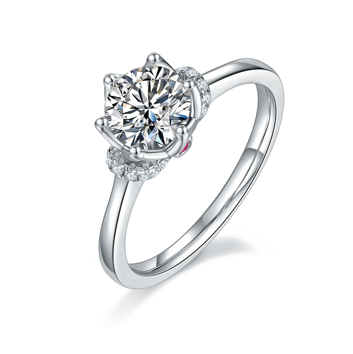 New Trendy 1 ct 925 Sterling Silver VVS Round Cut Engagement Moissanite Wedding Ring For Women