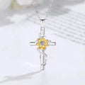 Religious Theme Jewelry 925 Sterling Silver Two Tone Sunflower Cross Pendant Necklace