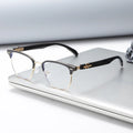 Good Quality Oversized Business Style Unisex Half-Rimmed Eyewear Wooden Leg TR90 Metal Eyebrow Anti Blue Light square Eyeglasses