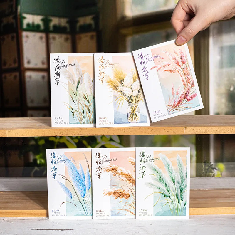 10 Sheets/Pack Shell Light PET Sticker Pack Pampas Grass Series Plant Theme Materials 6