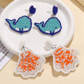 Creative Sea Life Orange & White Pearl Shell Blue & White Whale Rice Bead Earrings for Summer Sea Vacations