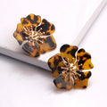 Women Personalized Acetate Acrylic Earrings Elegant Petal Flower Stud Earrings Vintage Leopard Dot Earrings
