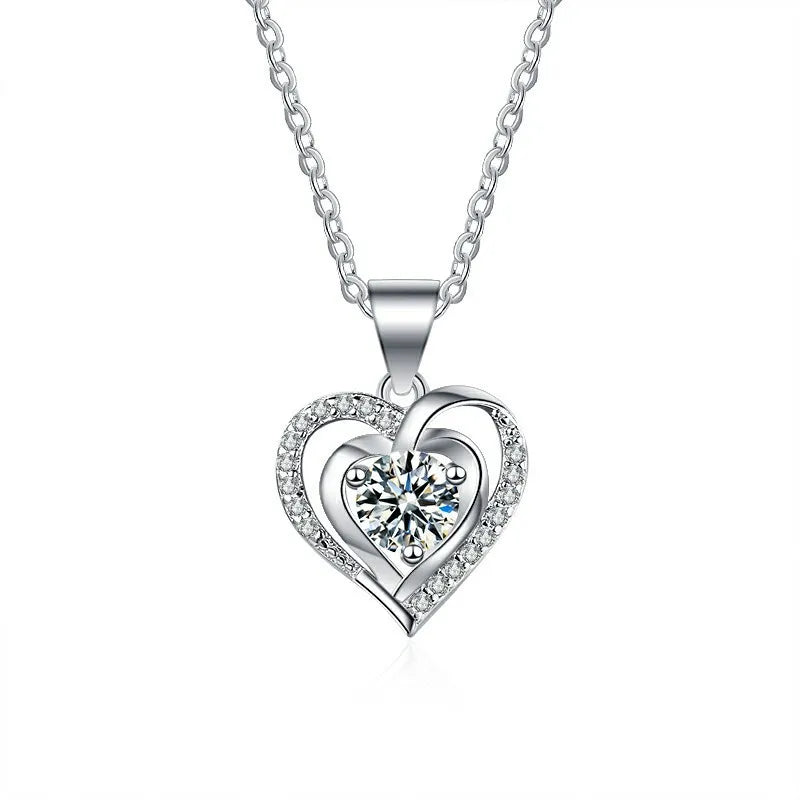 S925 Sterling Silver Moissanite Necklace for Women Heart of the Sea Pendant With Clavicle Chain Female Accessory