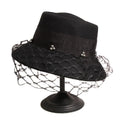 Fashion British Style Black Wool Felt Hats Wide Brim Bucket Tea Party Dress Hats Church funeral hat for women With Mesh Veil
