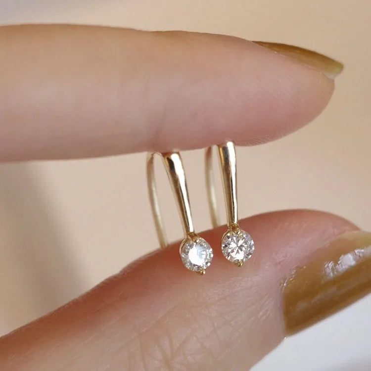 Hot Sale Minimalist Simple INS 14K Gold Plated Pure 925 Sterling Silver Zircon Stud Earrings for Women Girls