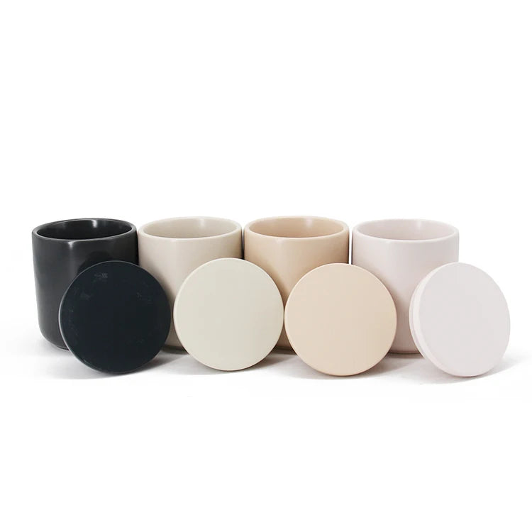 Wholesale Colorful Black Ceramic Candle Container Candle Holder Candle Jar With Lid