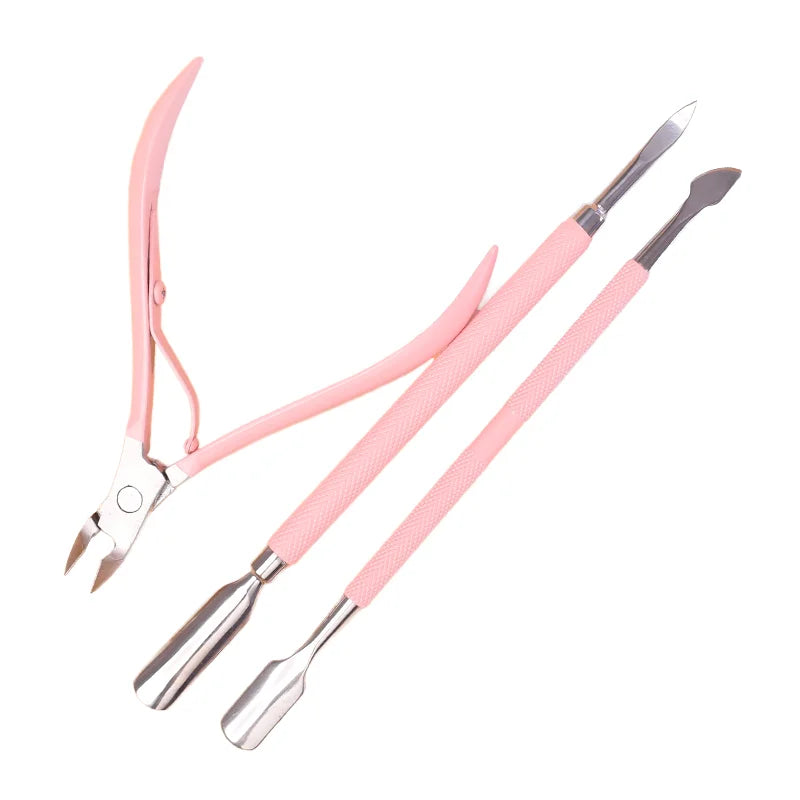Professional Pink Nghia Nail Art Kit Stainless Steel Double-Head Cuticle Nipper Pusher Set Reusable Customizable Color Manicure