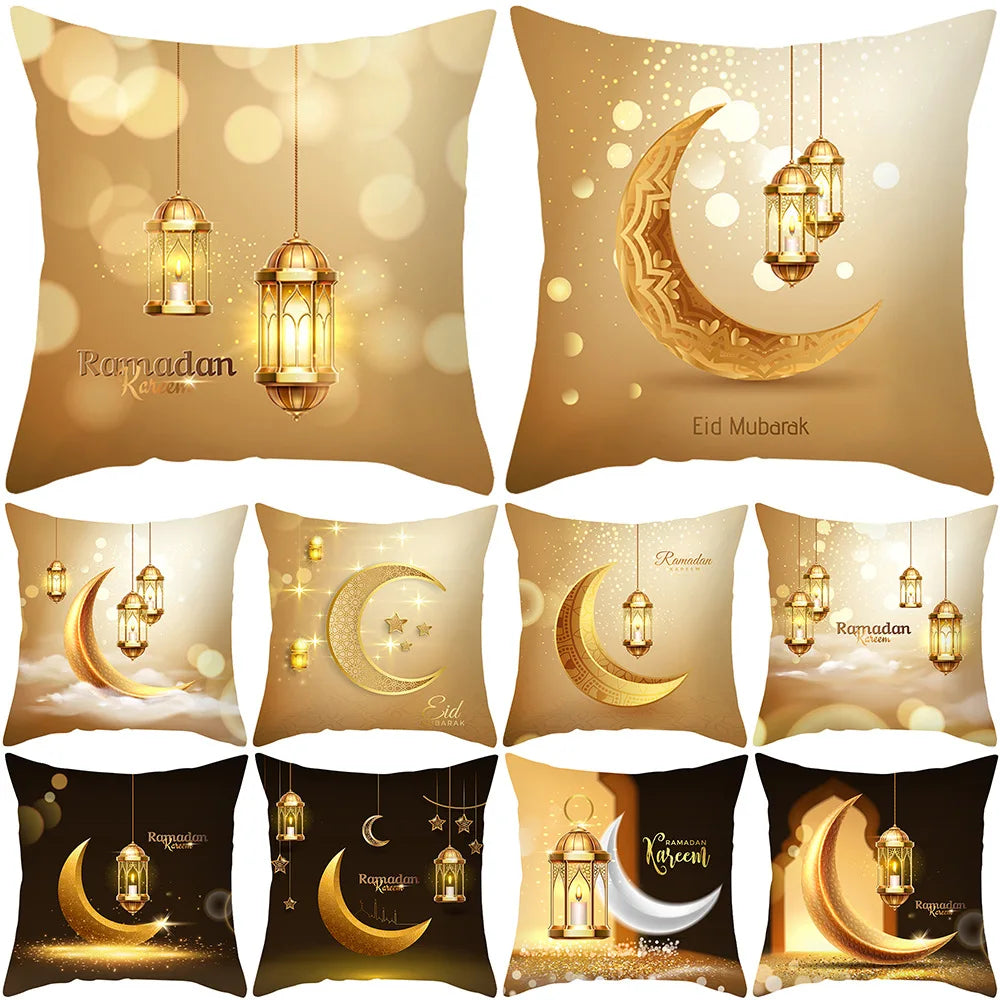 EID Mubarak Pillow Case Cushion Covers Moon Star Castle Pillow Cover  Ramadan Kareem Home Sofa Decoration