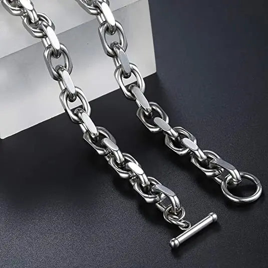 Hiphop Chunky Stainless Steel Chains for Men Waterproof Punk Toggle Clasp 9mm Thick Heavy Cable Link Chain Necklaces Wholesale